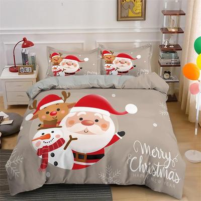 3D God Jul Kung Drottning Sängklädesset Barn Tecknad Jultomte Snögubbe Ren Täcköver XMAS Påslakan Polyester Quiltöverdrag