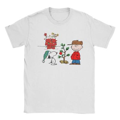 Men Women Anime Snoopy and Charlie Christmas Tree T Shirt Cotton Tops Leisure Short Sleeve Crewneck Tees Plus Size TShirts