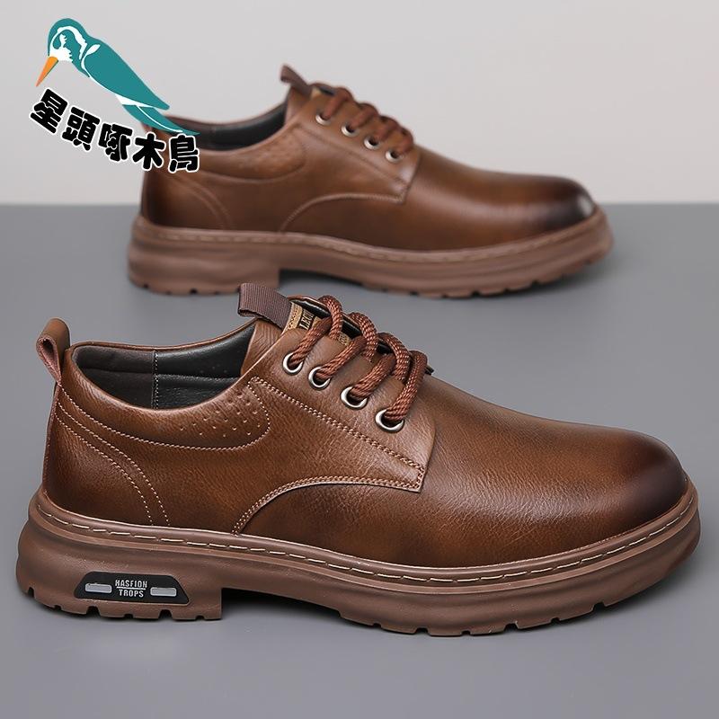 2025 spring new men's handmade online casual leather shoes men's retro trendy industrial leather shoes