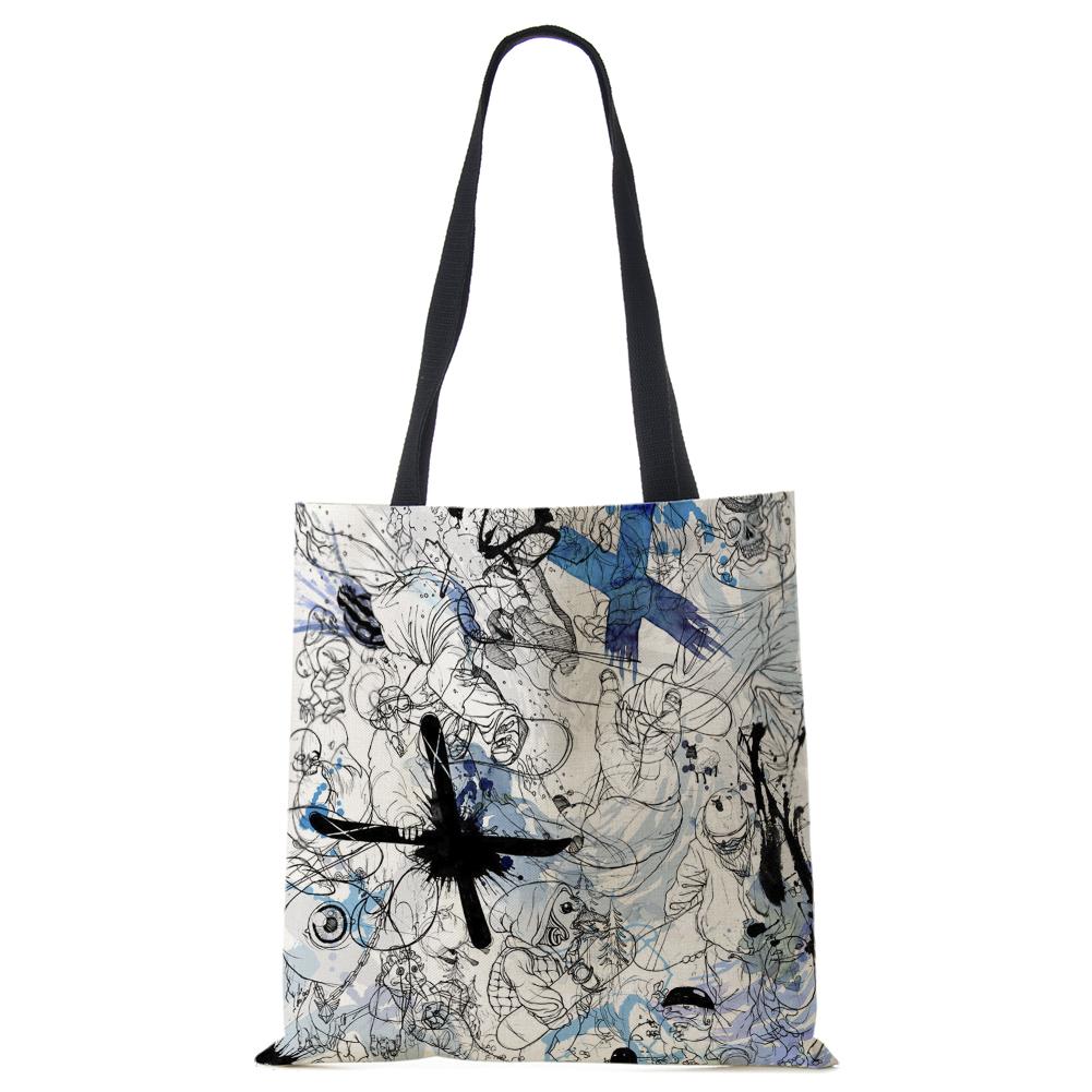 Abstract Print Casual Shoulder Bag Women Canvas Shopping Reusable Tote Bag 2022 Harajuku Travel School Book Beach Handbag CLE