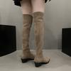Knee high boots long boots children's autumn new square head high heel small slim elastic knight boots