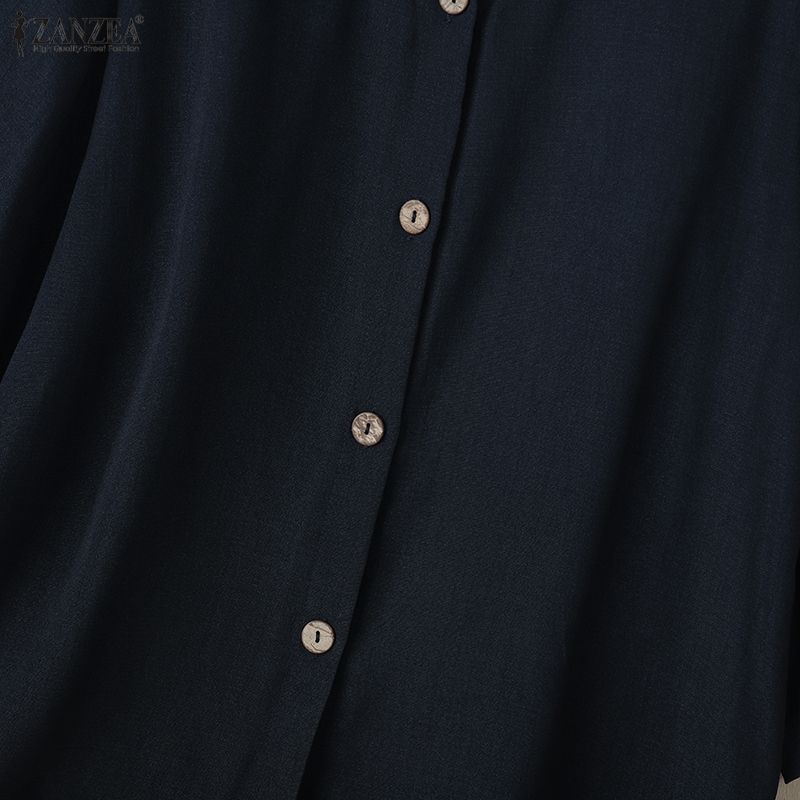 ZANZEA Women Casual Round Neck Half Sleeve Loose Cardigan Blouse