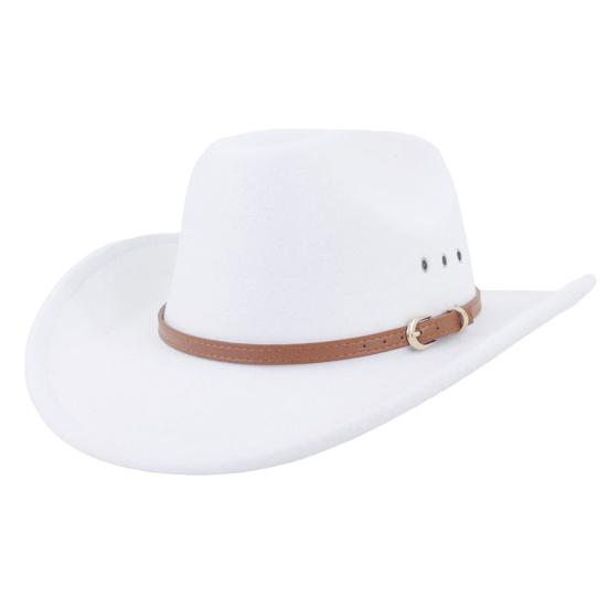 Ethnic Style Wide Brim Hemming Faux Leather Belt Decor Jazz Hat Western Cowboy Cowgirl Fedora Hat Fashion Accessories