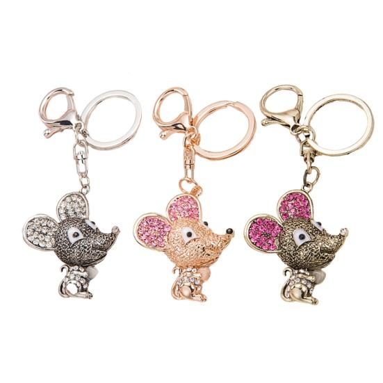 Keychain Pendant Sparkling Rhinestones Mouse Shape Charm Key Chain Strong Lobster Clasp Multi-Functional Key Holder