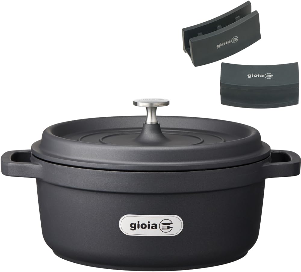

Mannen Gioia 24cm Double-Handled Casserole, Induction Compatible, Includes Handle Cover and Lid, Ideal for Stewing and Curry, Stylish Black, XC-24BK-H