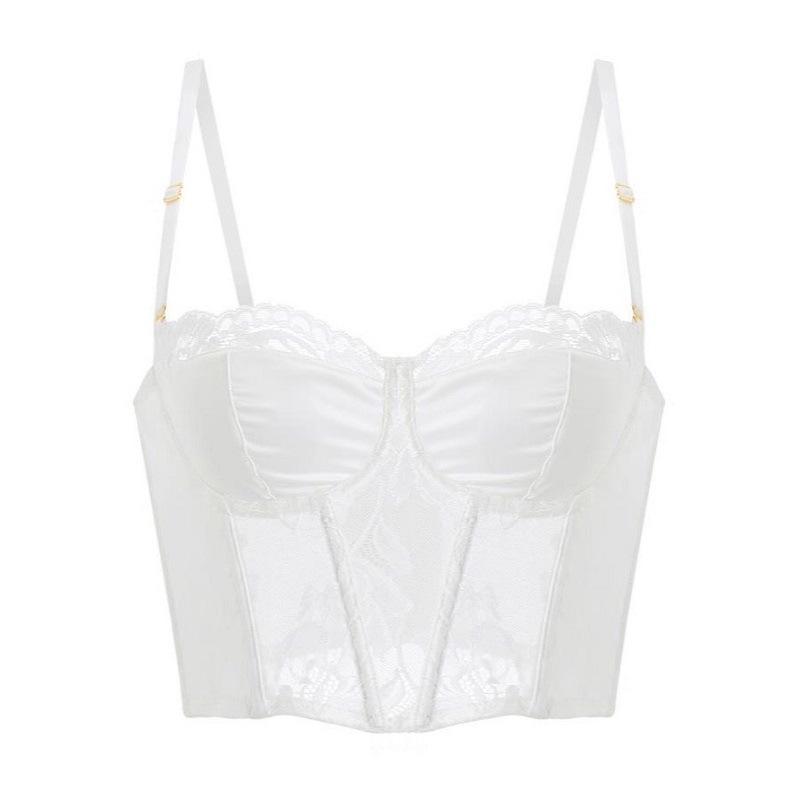 French Vest Bra Women's Small Breasts Gather Glossy Lace Edge Sexy Underwear Fish Bone Body Sculpting Long Bra Cover