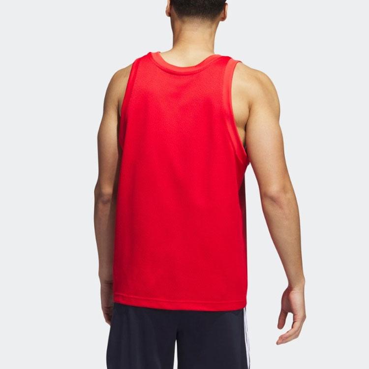Adidas Solid Color Logo Loose Basketball Sports Crew Neck Vest Men Tops Red IL2266