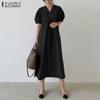ZANZEA Women Summer V-Neck Short Sleeve Long Dress