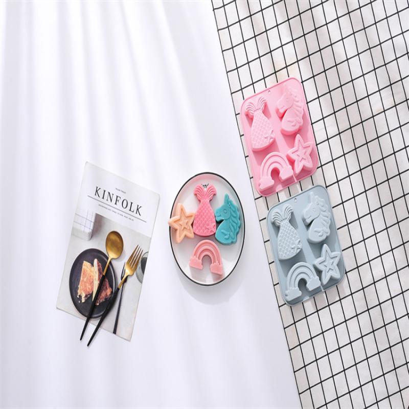 

Cartoon Porous Silicone Chocolate Mold Mermaid Candy Cake Ice Baking Mould DIY Star Rainbow Soap Mold Outdoor Tableware фиолетовый