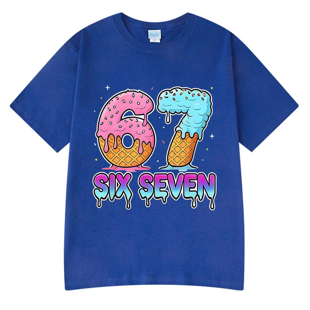 Six Seven 67 Funny Ice Cream Meme Cartoon T Shirts Unisex Women Clothing Fashion Harajuku Summer Cotton Casual Short Sleeve Tshirt