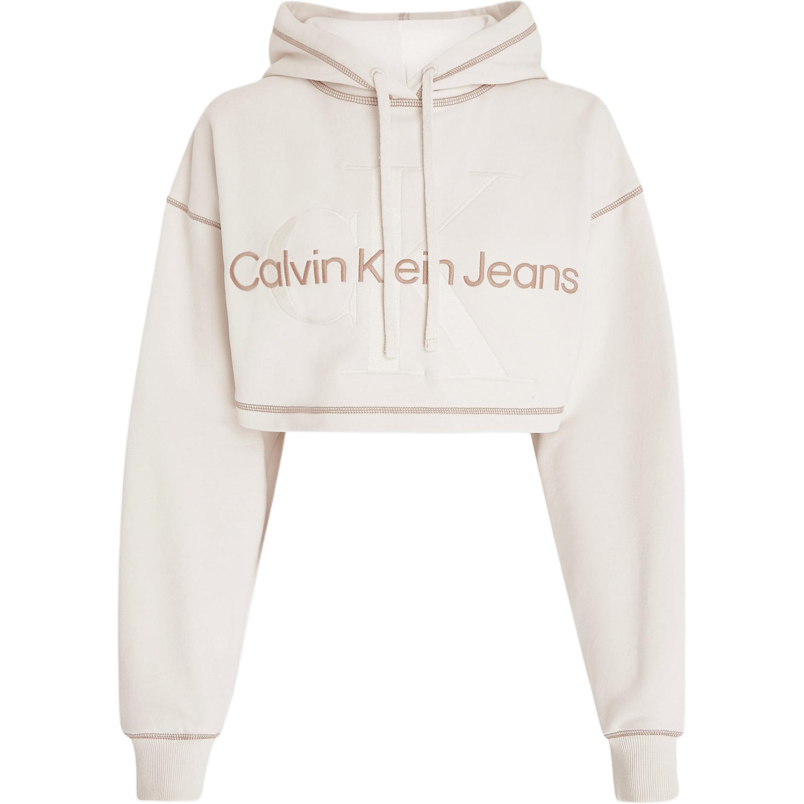 

Calvin Klein Jeans Short Simple Casual Loose Letter Long Sleeve Sweatshirt Women tops Ivory J20J222540-YBI L