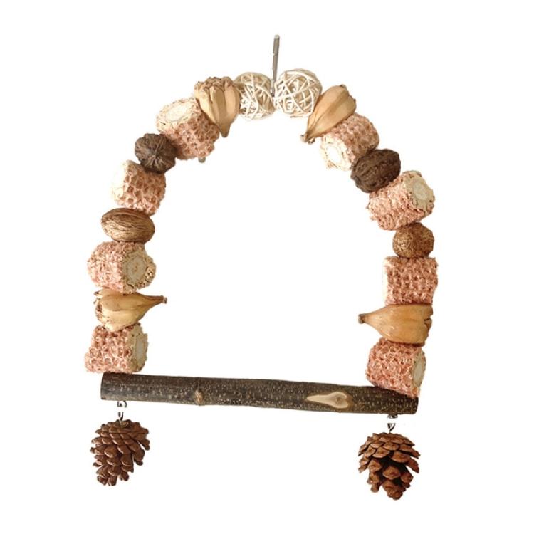 Wood Swing Bird Toy Standing Perch with Pinecones Bird Cage Perches Platform Toy L