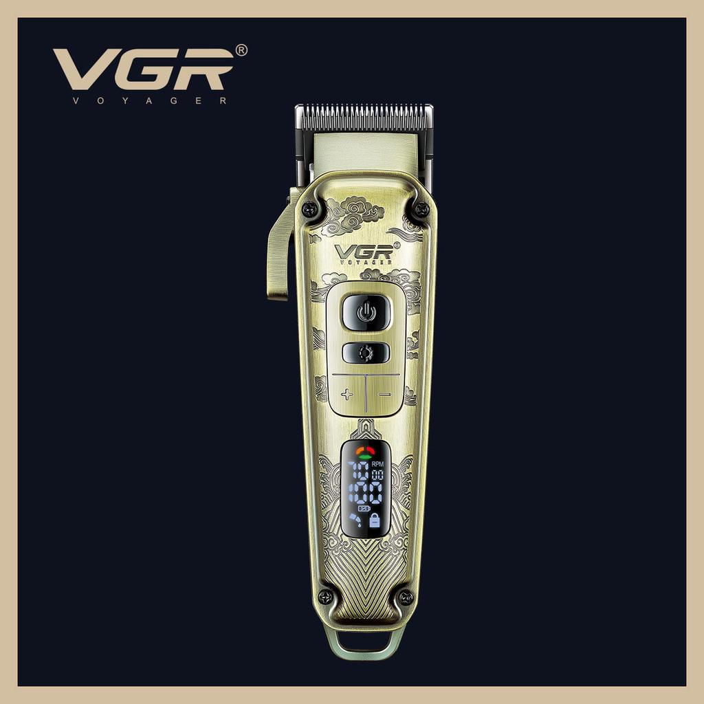 VGR V-005 Metal Hair Trimmer Retro Electric Clipper Carved Hair Clipper Haircut Machine Cordless Trimmer Digital Display Hair Trimmer Oil Head Clipper