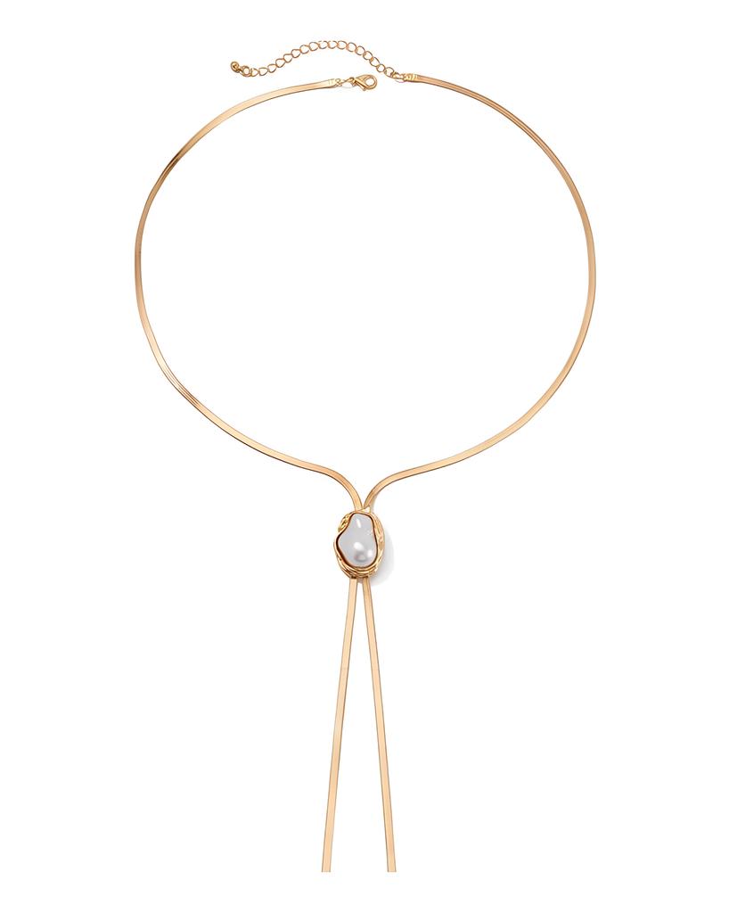 Y-förmige Schlüsselbeinkette aus Perlenmetall – moderner europäischer und amerikanischer Stil