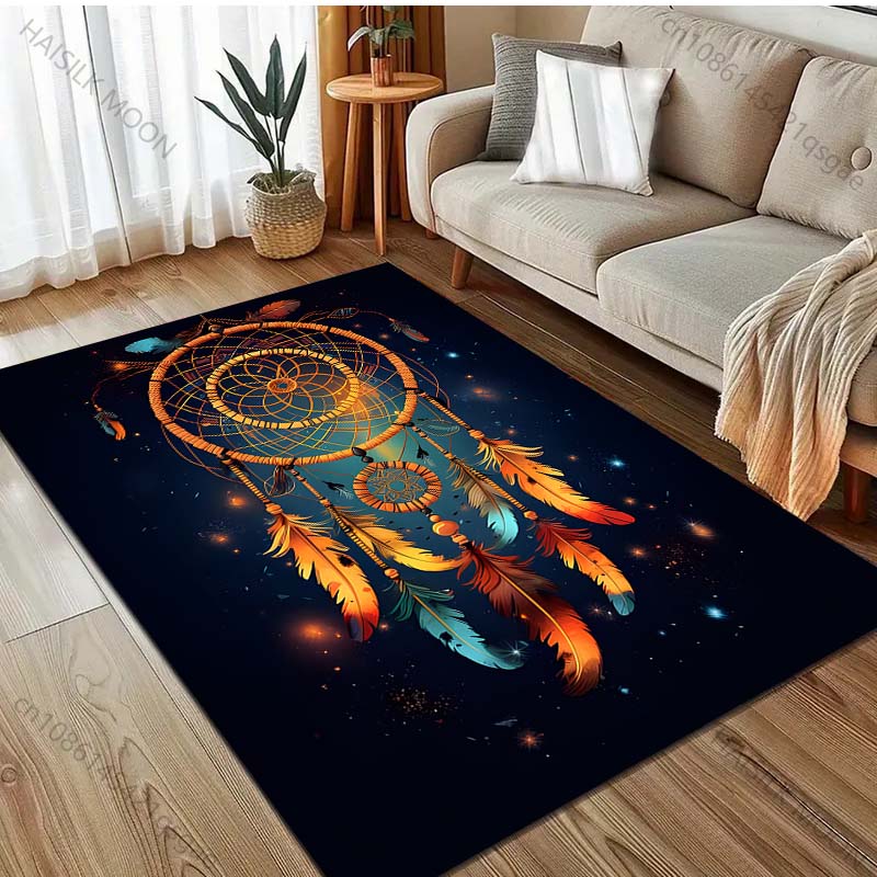 Dream Catcher and Feathers Print Carpet for Living Room Bedroom Sofa Doormat Home Decor Non-slip Floor Mat Room Area Rug