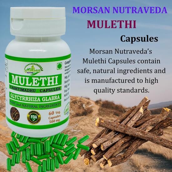 Morsan Nutraveda Mulethi (Glycyrrhiza Glabra, Yashtimadhu) Extract Capsules – 100% Herbal | 60 Veg Capsules X 500 Mg. (Pack of 4)