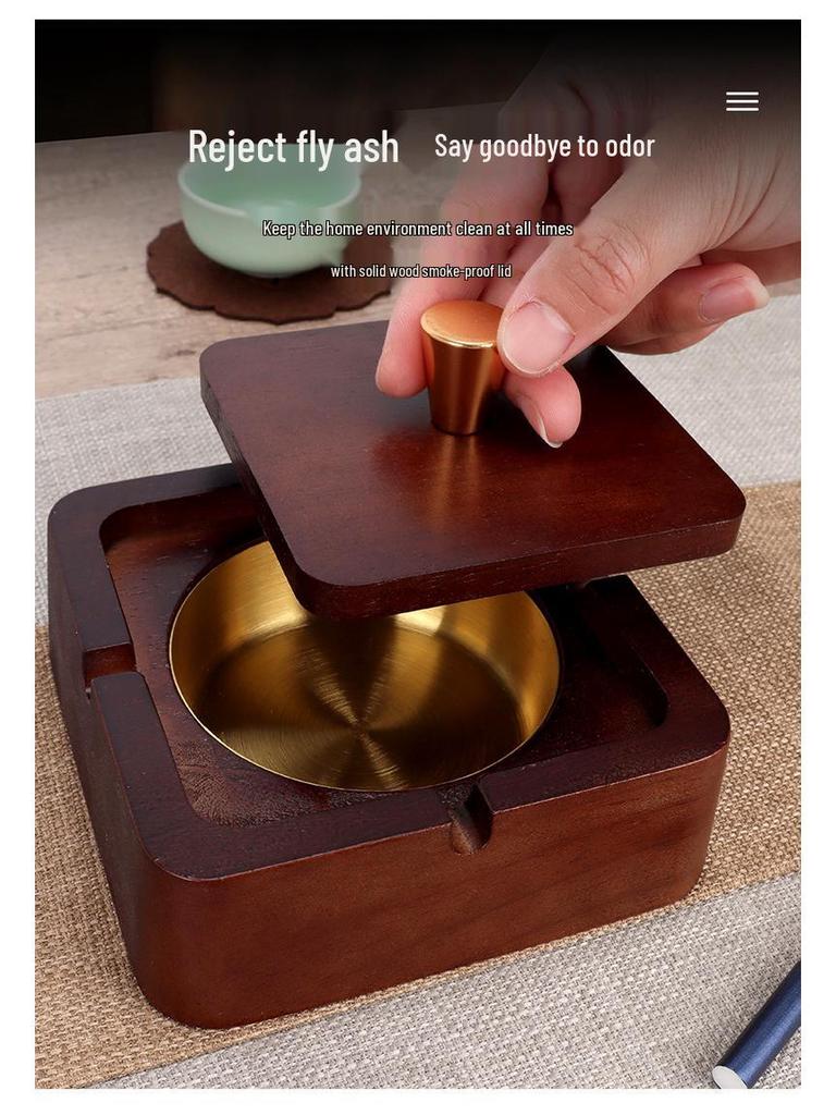 Modern Chinese Anti-Fly Ash Wooden Ashtray for Home or Office