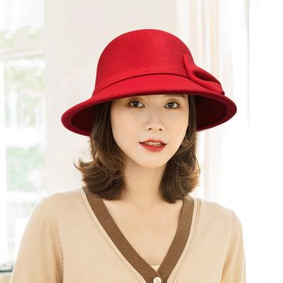 Dome Felt Women Hat Elegant Vintage Bowknot Wool Hat Wedding Church Winter Fedoras Jazz Cap Female Bow Bowler Ladies Hat