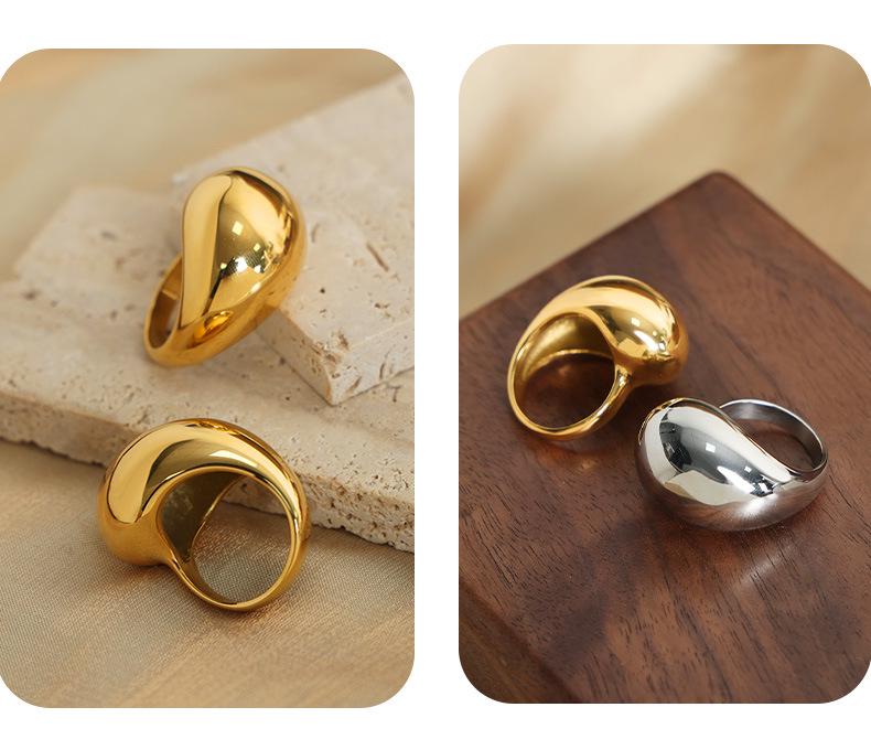 Inel Geometric European și American din Oțel Titan Neregulat Placat cu Aur