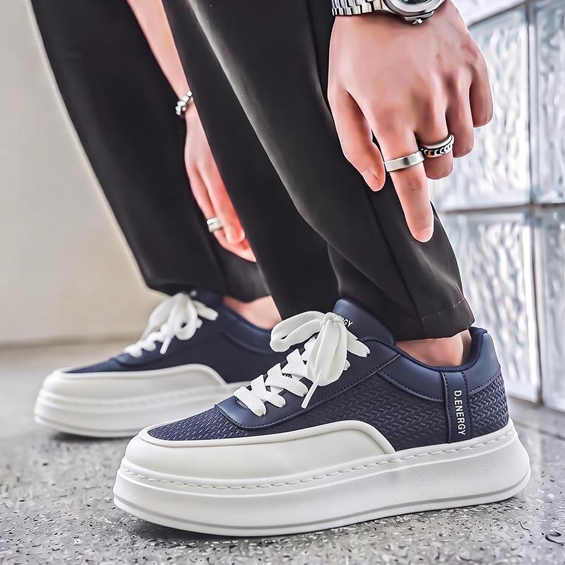 Men's Thick Sole Platform Sneakers Casual Board Shoes Fashion Lace‑up Skate Shoes All‑Match Daily Walking Shoes