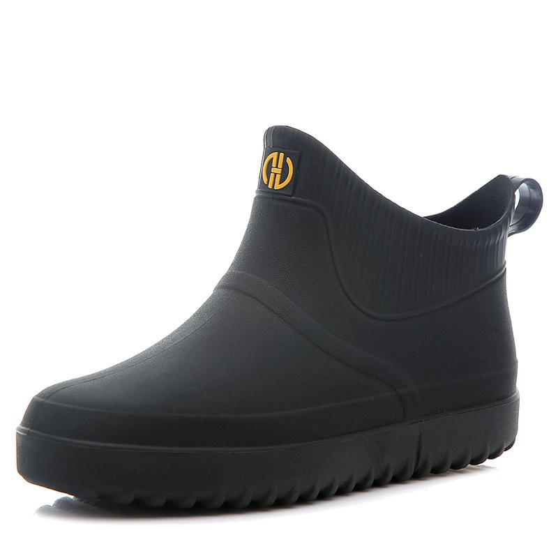Men's Low-Cut Waterproof Non-Slip Rubber Rain Boots for Car Washing and Outdoor Fashion.