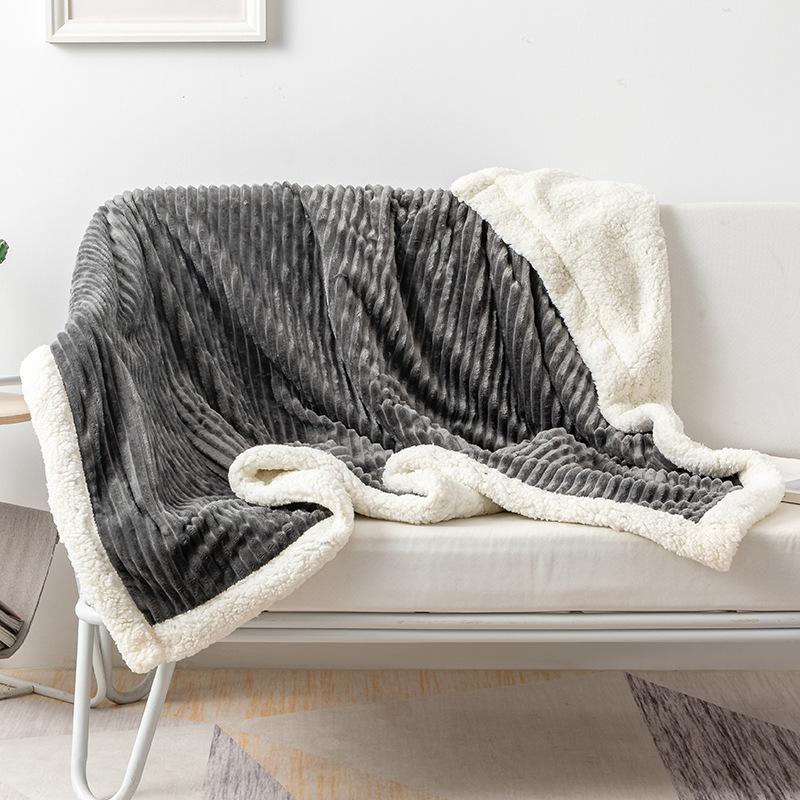Nap Air-conditioning Blanket Soft and Comfortable Thickened Double-layer Solid-color Striped Lamb Wool Drawn Blanket