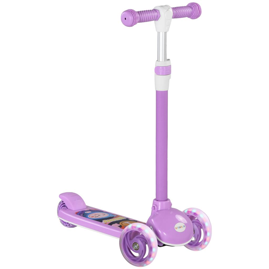 Kinder 3-Rad-Roller für 2-6 Jahre mit verstellbarer Höhe, LED-Licht, TPE-Lenker, Lila