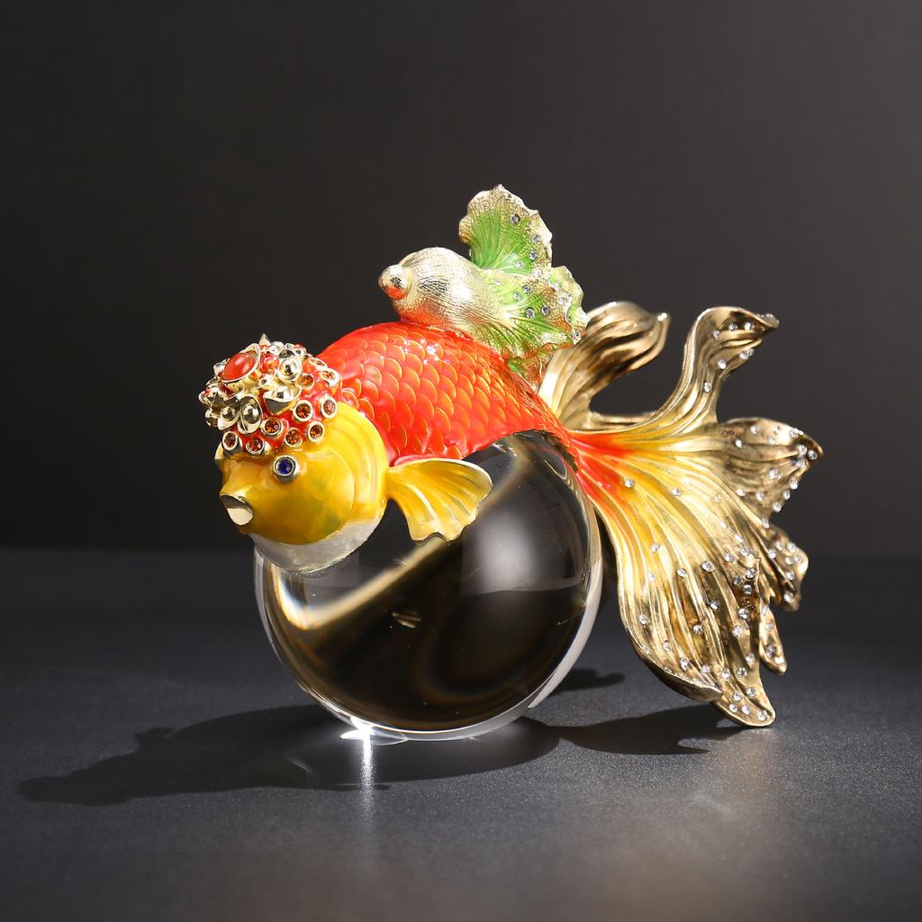 Home decor accessories Glass Enamel ornaments Living room goldfish Crystal ball decorations Creative Gift for store opening
