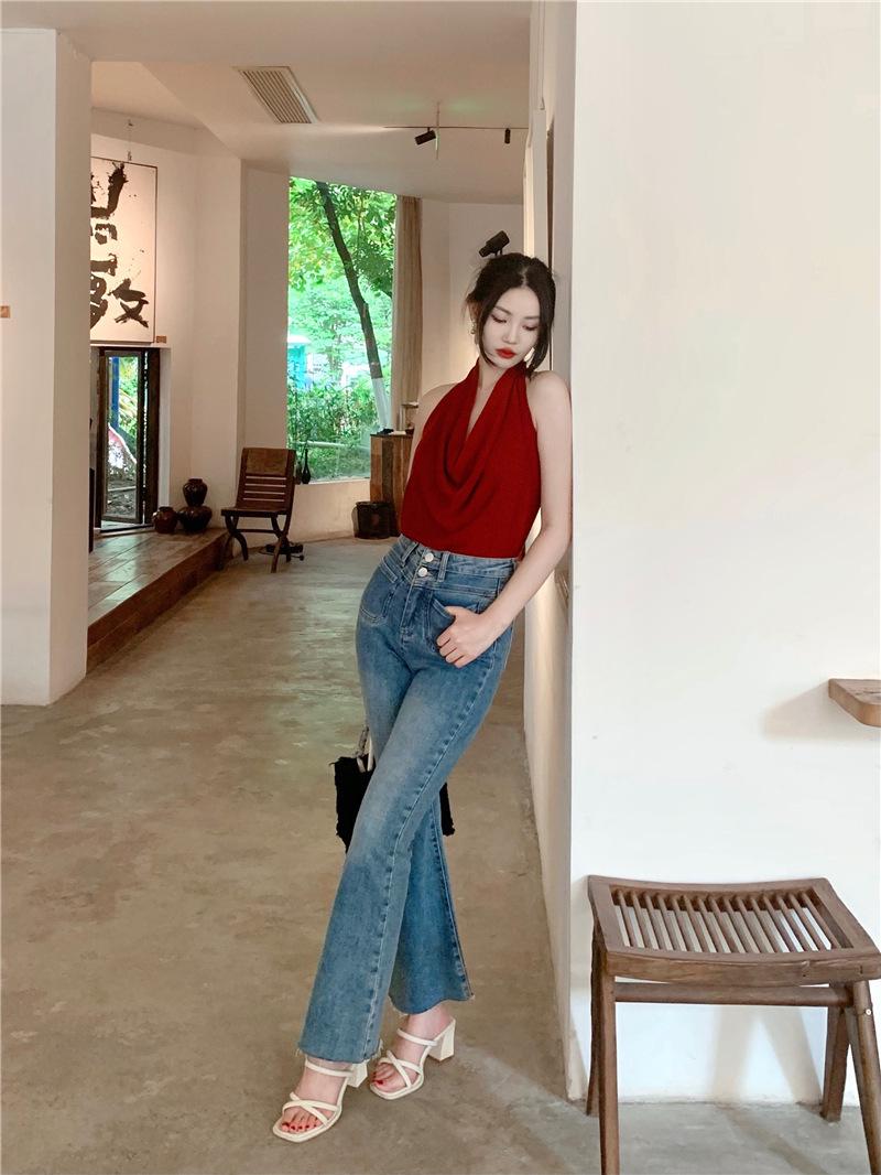 Autumn Batwing Neck Halter Backless Knit Vest - Women s Loose Tencel Top Medium