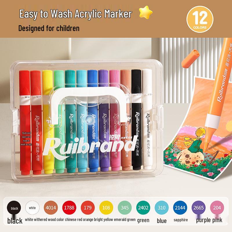 

Rui Brand Non-Toxic Washable Soft Tip Acrylic Markers for Kids, 24 Colors