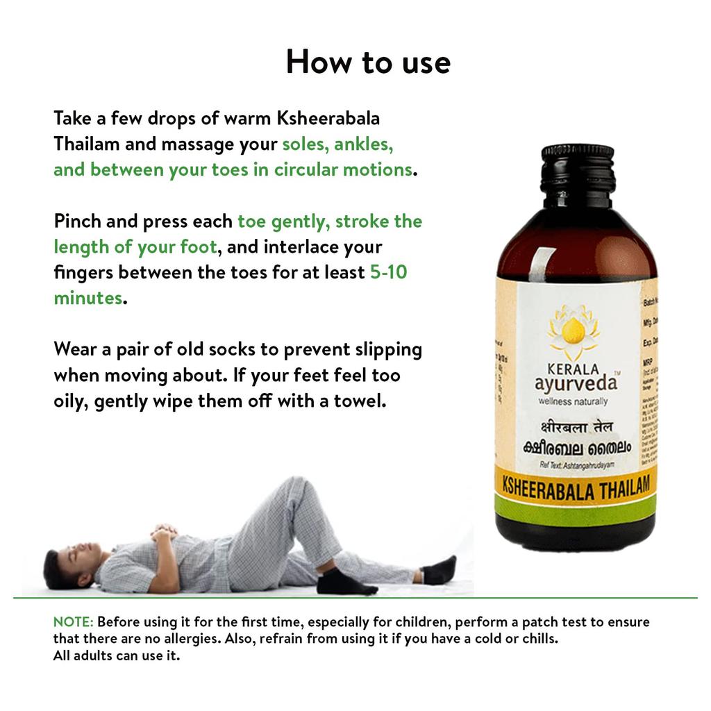 Kerala Ayurveda Ksheerabala Thailam 200 Ml Foot Massage Oil For Relaxation Sleep Support And Stress Relief Night Ritual
