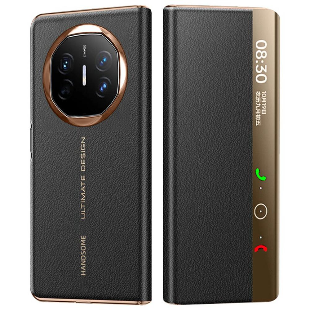 

Чехол для Huawei Mate X6 с окошком для просмотра, автопробуждение/сон, кожаный чехол-книжка, текстура личи D