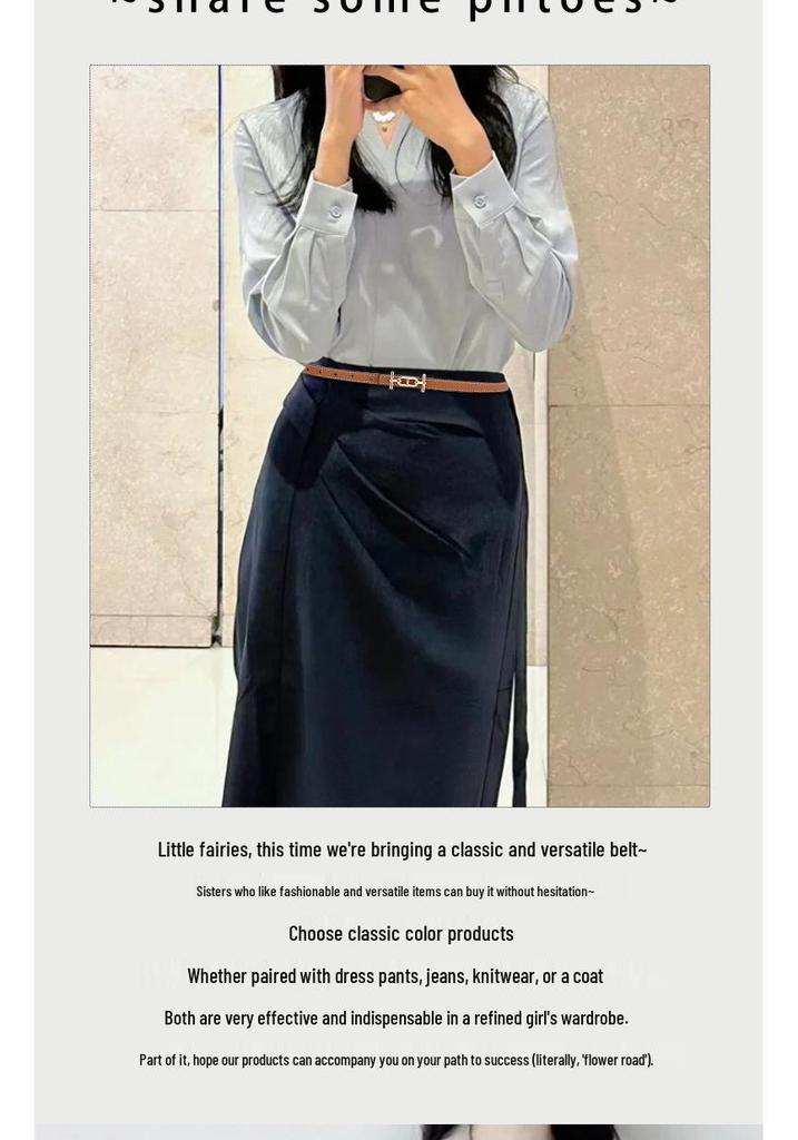 Women's Thin Double-Sided Leather Belt for Dress or Western Trousers - Elegant and Versatile Waist Decoration