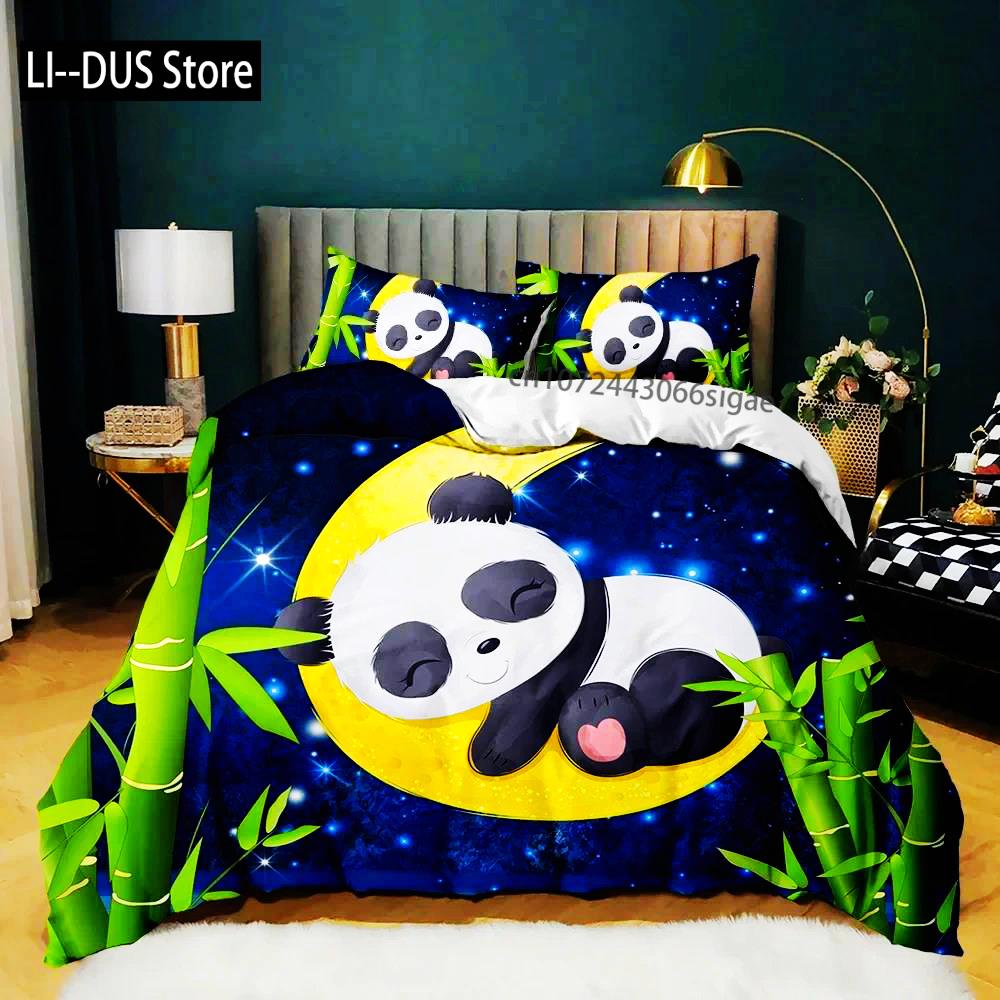 Panda Duvet Cover Cute Animal Bedding Set For Boys Girl Cartoon Giant Panda Polyester Comforter Cover Bear Printed Wildlife