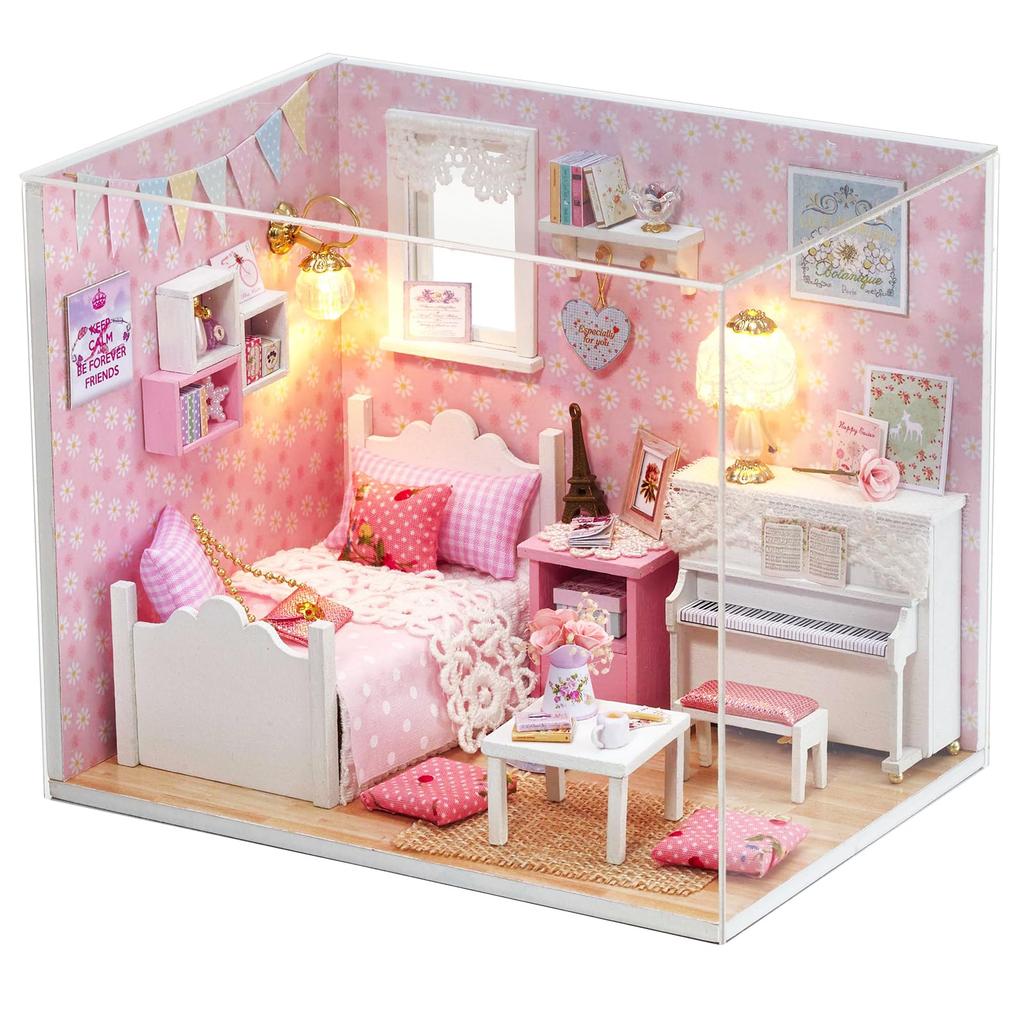 CUTEROOM DIY Wooden Dollhouse Kit Handmade Miniature House Assembly Kit for Interior Decor "SUNSHINE PRINCESS" Adults, (H015)