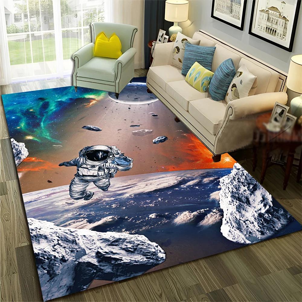 Astronaut Outer Space Planet Cartoon Carpet Rug for Home Living Room Bedroom Sofa Doormat Decor,Kid Area Rug Non-slip Floor Mat