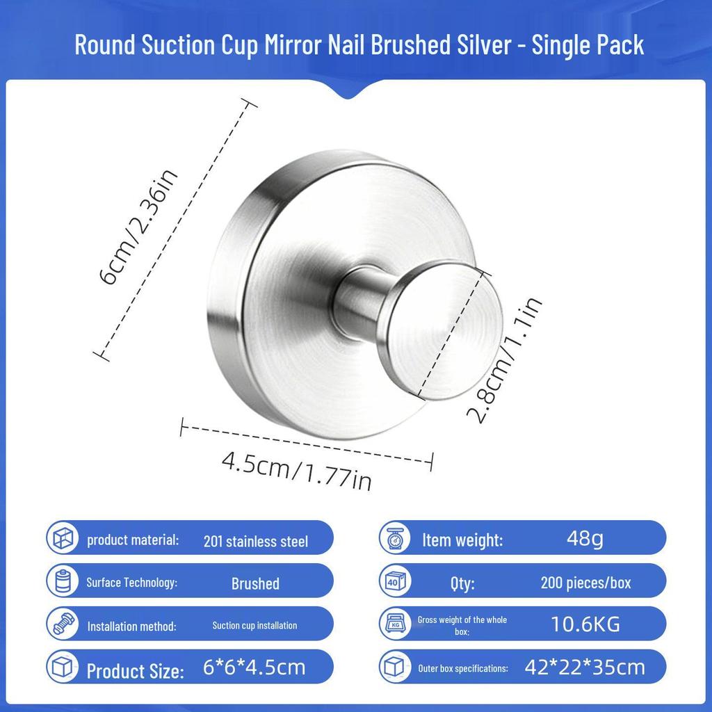 Stainless Steel No-Drill Suction Cup Hook for Kitchen & Bathroom