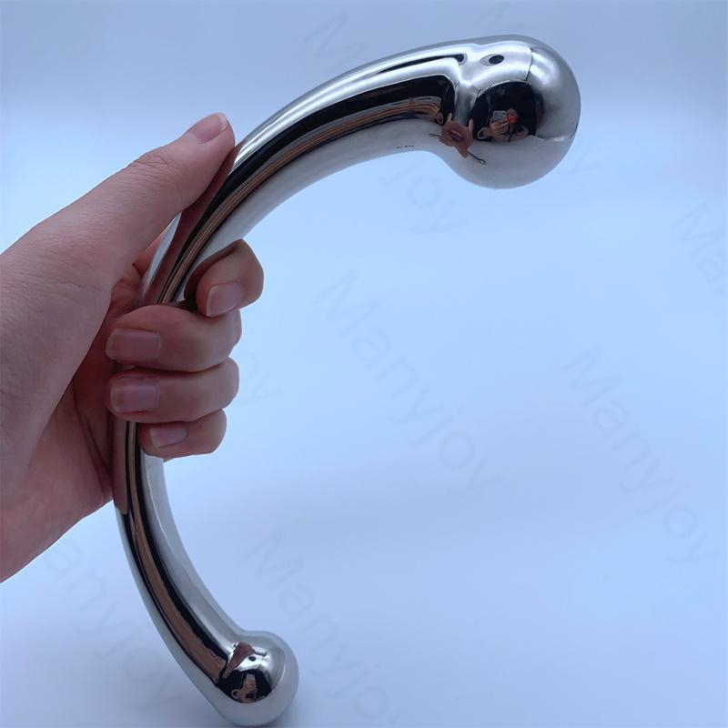 Manyjoy Schweres Edelstahl Metall Doppelseitiger Dildo Penis G-Punkt Stab Anal Butt Plug Massagegerät G-Punkt Sexspielzeug für Frau Heiß
