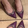 Nai Pai 2025 New Purple Beautiful Rhinestone High Heels Women's Pointed Silk Sexy Thin Heels Not Tired Feet Shoes