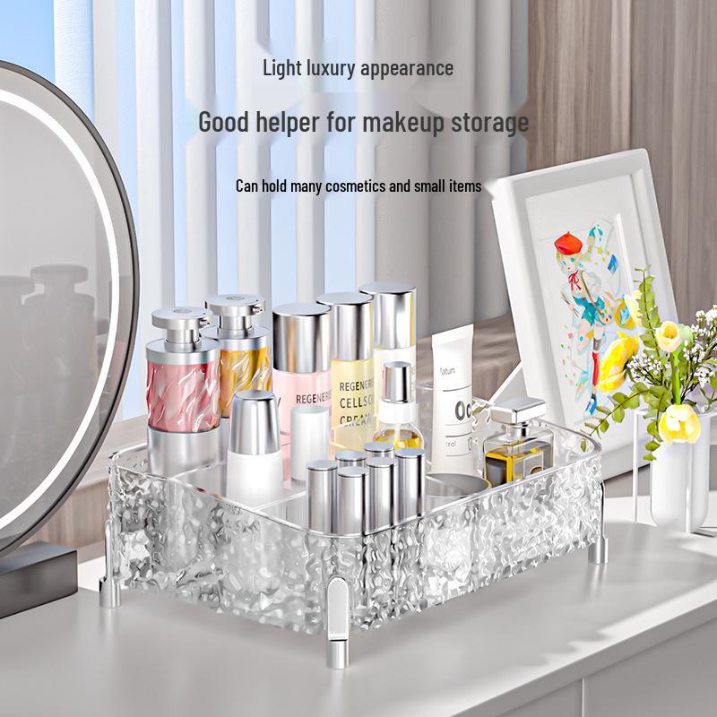 Large Transparent Desktop Cosmetics Organizer with Lipstick and Makeup Brush Holder