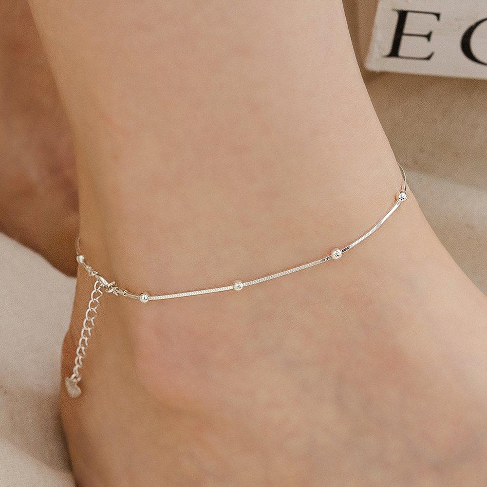 Mimi.J Jewelry 925 Silver Silky Snake Ball Chain Anklet