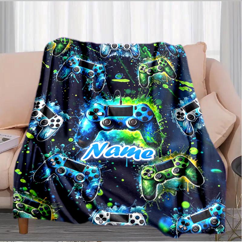 1PC Custom Name Video Game Controllers Flannel Blanket Versatile, All-season Throw Suitable for the Living Room, Bedroom, Camping, Travel, and Gift
