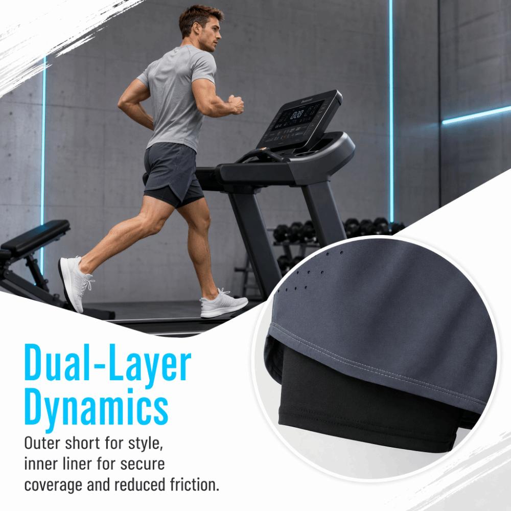 Compression Lining 2-in-1 Running Shorts Elastic Waistband Cycle Fitness Shorts  Running