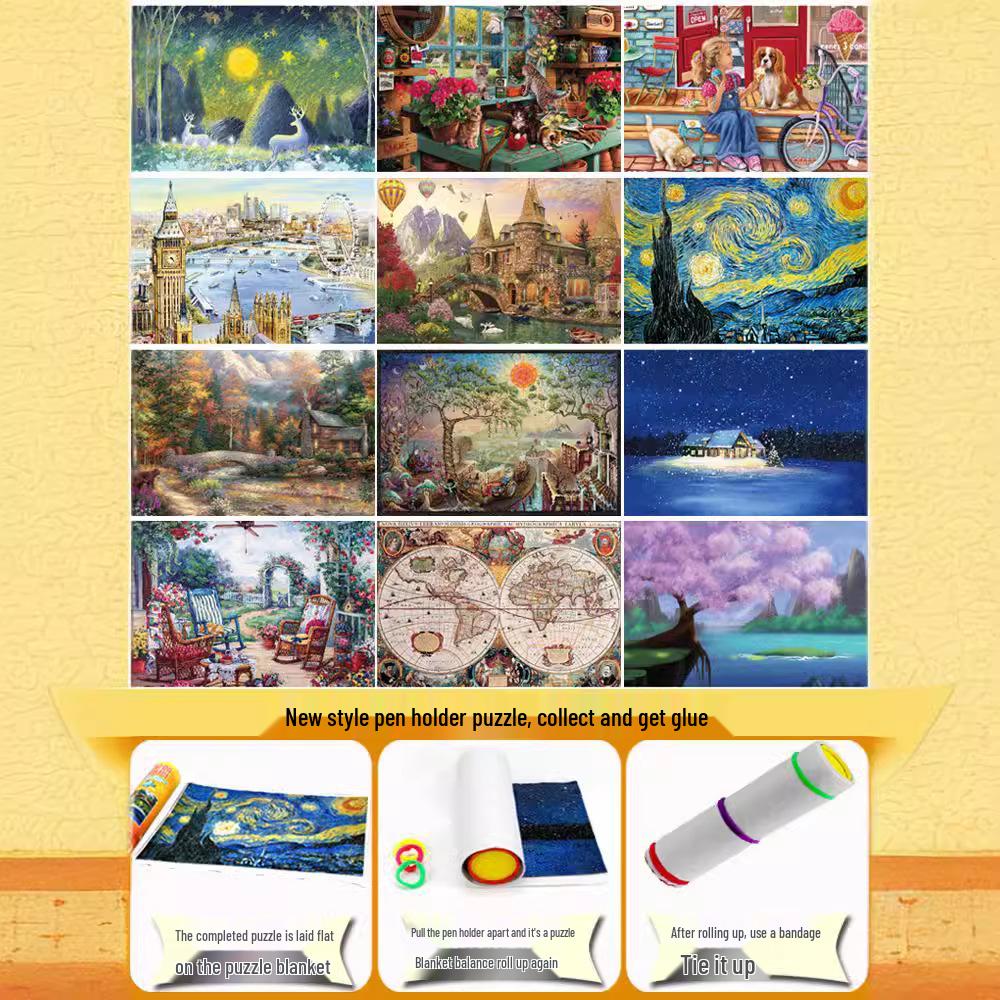 Dospělý držák na tužky 1000dílné mini krajinné puzzle hračka - Vzdělávací a zábavná