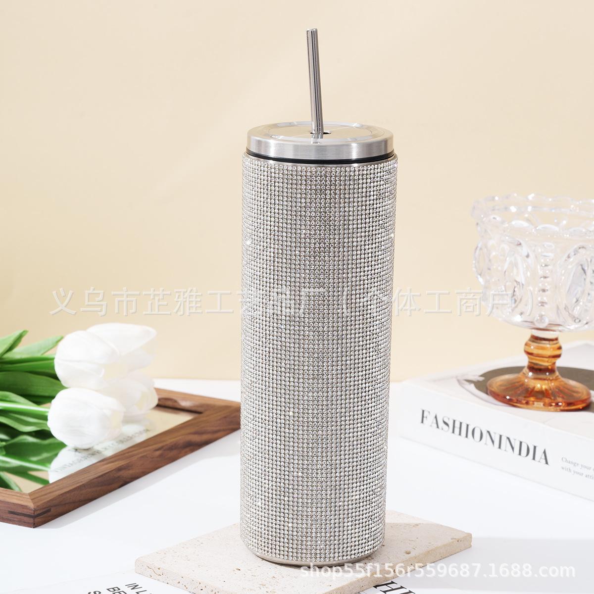 

Diamond Cup 20oz Straight Body Sublimation Straight Cup Rhinestone Thermos Cup Stainless Steel Vacuum Straw Cup Coffee Cup 600ml белый
