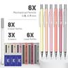 Pen Mechanical Pencil Set with Lead and Eraser Boho Theme Cute Aesthetic Pastel LED Pencil Mr. Refills, 6-Pack 0.5mm & 0.7mm, 0.7mm