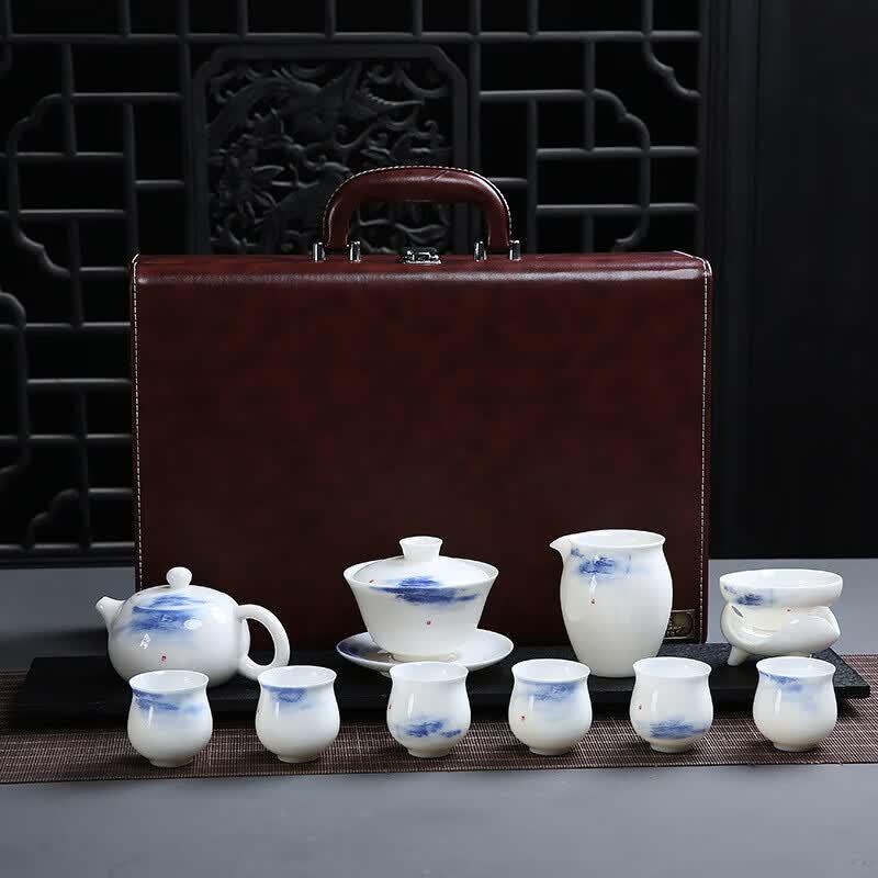 Suet Jade Porcelain 11-Piece Chinese Tea Set