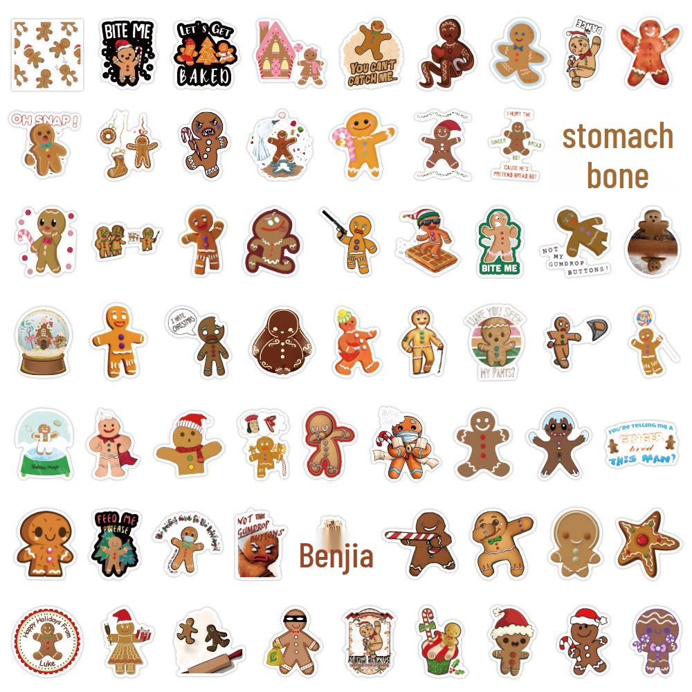 

60 Водонепроницаемых Мультяшных Рождественских Наклеек с Пряничным Человечком для Украшения и Канцелярии