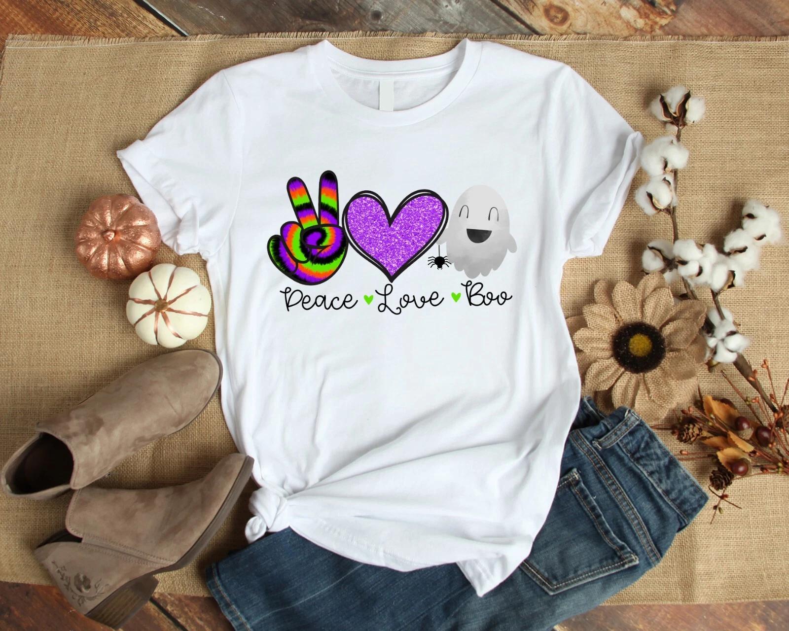 Peace Love Boo Halloween Tye Die Gift Men s and Women s T-shirts S