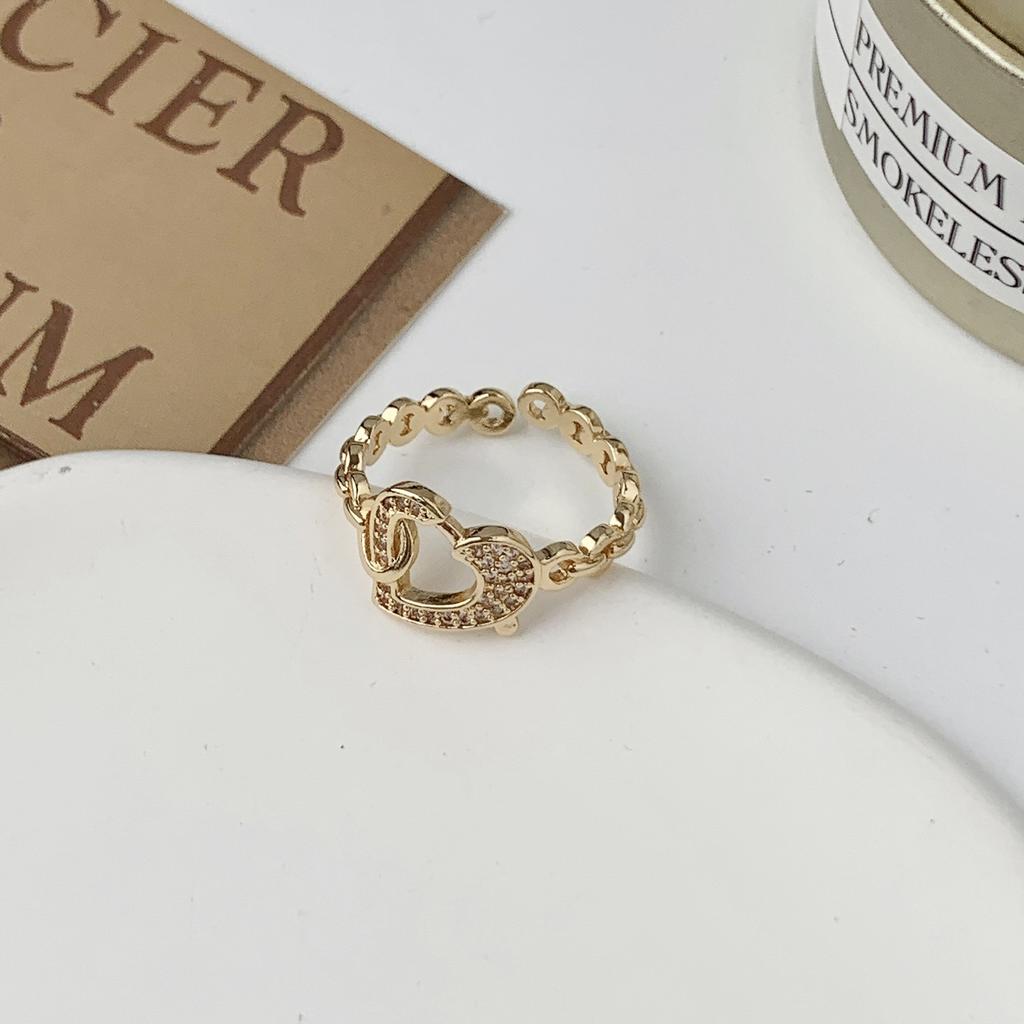 Light Luxury Diamond-Set Letter Love Fan-Shaped Geometric Ring Women'S Exquisite Versatile Temperament Girl Ring Ring